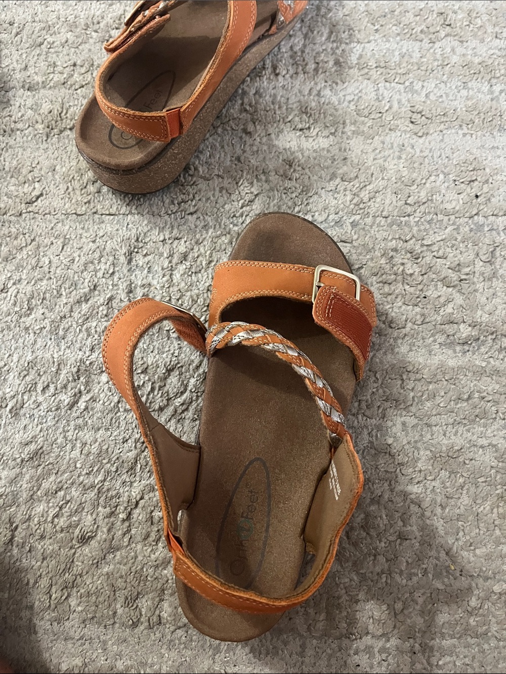 Orthofeet Orthopedic Chloe Orange Adjustable Leather Wedge Sandal 7 Wide Toe Box - Picture 15 of 15